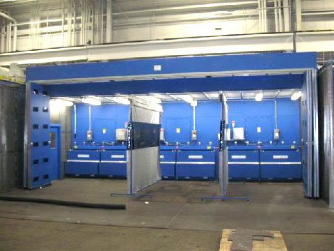 Industrial environmental air cleaner booths can be designed with slotted ceilings for use with overhead cranes! Environment booths for paint spray and other large item work